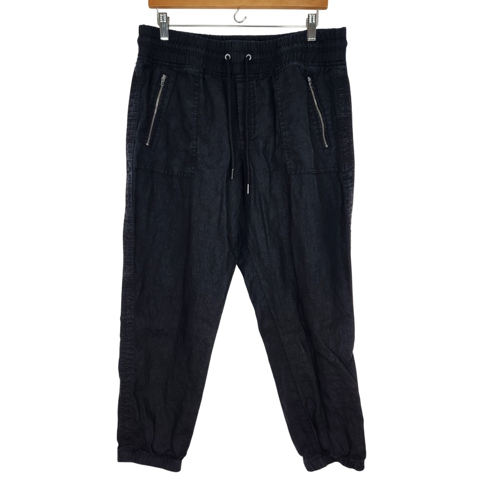 Athleta Cabo Linen Jogger Pants Black Petite 14P‎ Drawstring Elastic 530642